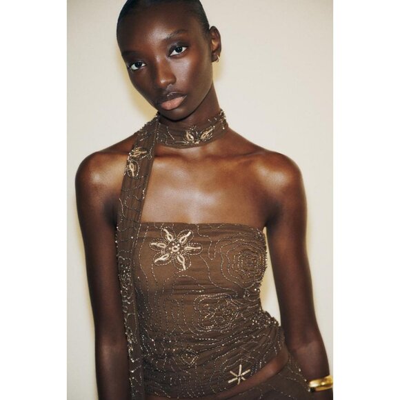 ZARA BEADED FOULARD TOP - Picture 3 of 8